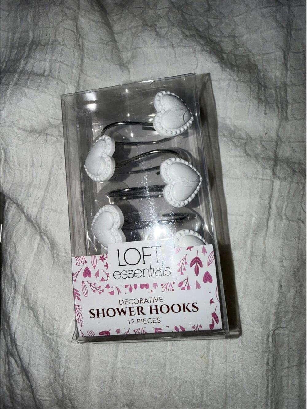 12 Loft Essentials decorative silver Shower curtains hooks  W/white  Bow